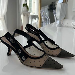 Women's Black Dior Polka-dot Slingback Pump, Size 38, gently used